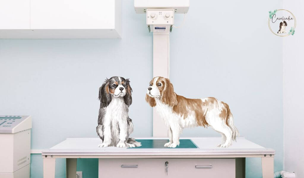 Table at the vet's clinic and illustrations of cavalier king charles spaniels